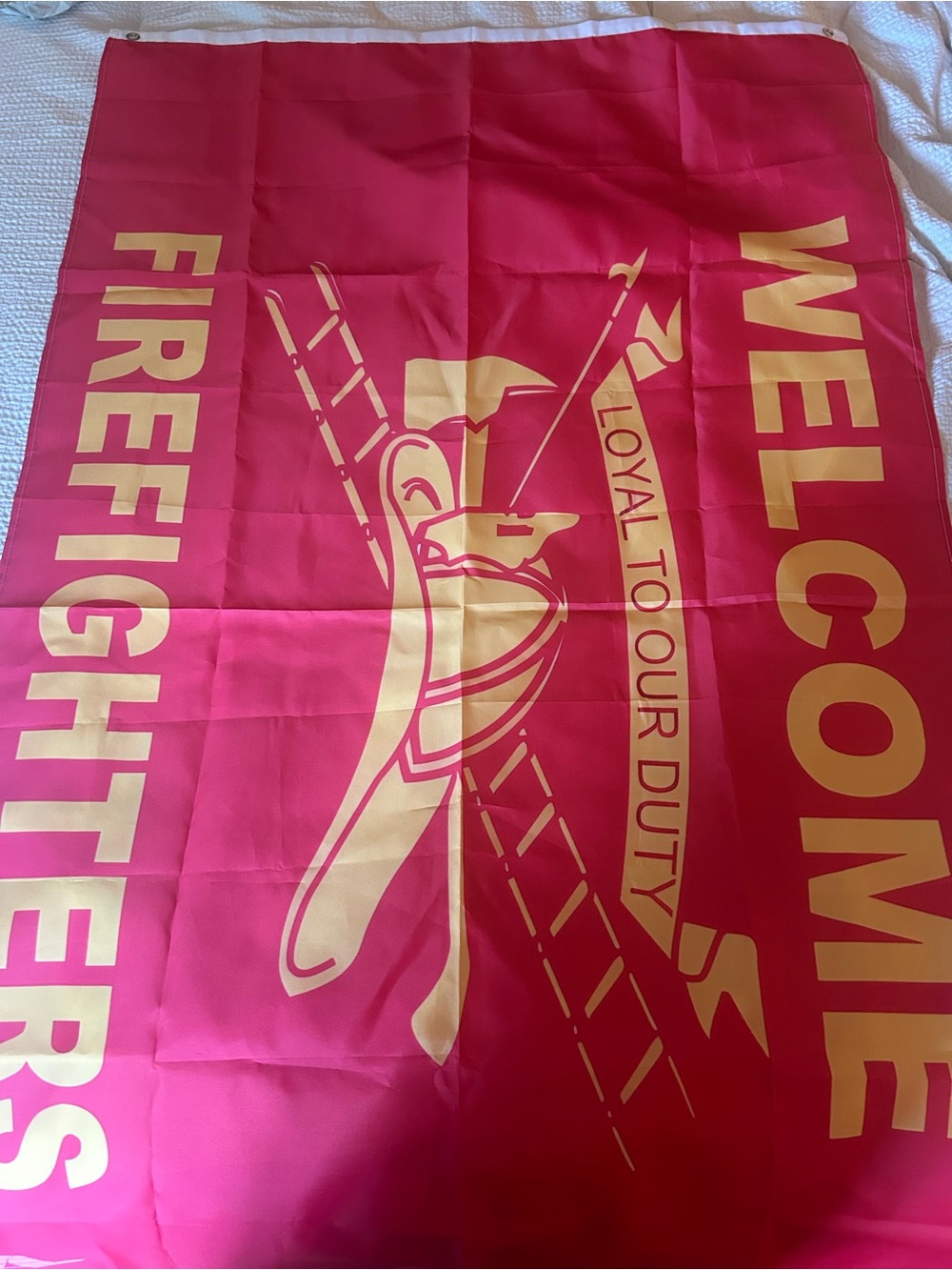 Red and Gold 'Welcome Firefighters' Flag
